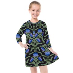 Pattern Thistle Structure Texture Kids  Quarter Sleeve Shirt Dress by Pakrebo