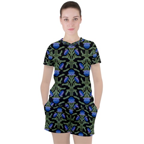 Pattern Thistle Structure Texture Women s Tee And Shorts Set by Pakrebo