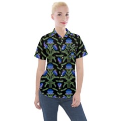 Pattern Thistle Structure Texture Women s Short Sleeve Pocket Shirt