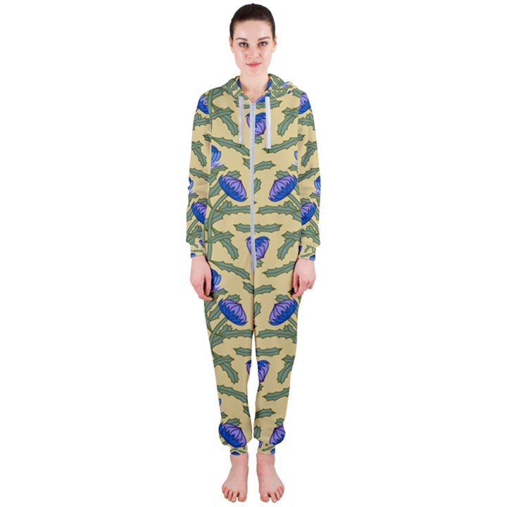 Pattern Thistle Structure Texture Hooded Jumpsuit (Ladies) 