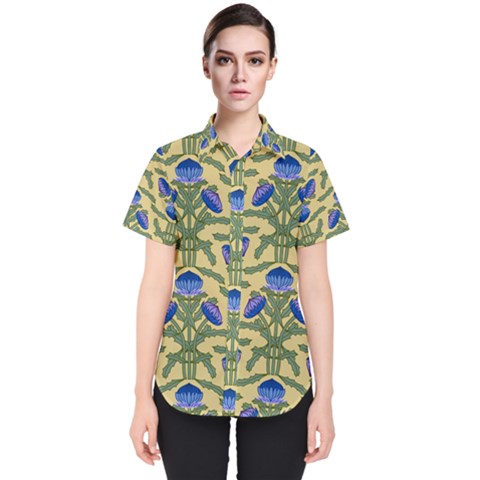 Pattern Thistle Structure Texture Women s Short Sleeve Shirt by Pakrebo