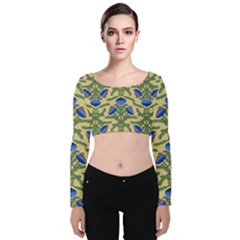 Pattern Thistle Structure Texture Velvet Long Sleeve Crop Top by Pakrebo