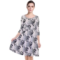 Seamless Tessellation Background Quarter Sleeve Waist Band Dress by Pakrebo