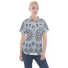 Arabesque Mandala Decorative Women s Short Sleeve Pocket Shirt