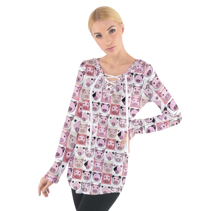 Graphic Seamless Pattern Pig Tie Up Tee