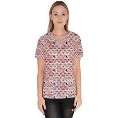 Graphic Seamless Pattern Pig Women s V-neck Scrub Top by Pakrebo