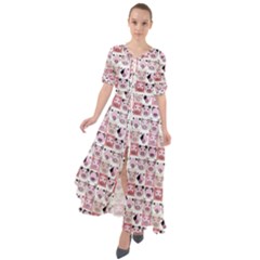 Graphic Seamless Pattern Pig Waist Tie Boho Maxi Dress