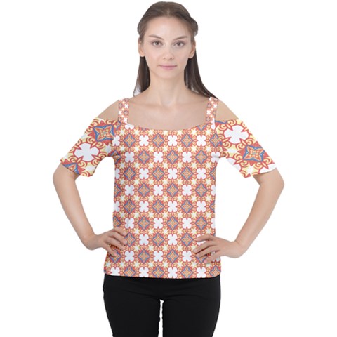 Pattern Flowers Flower Pattern Cutout Shoulder Tee by Pakrebo