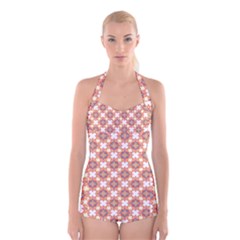 Pattern Flowers Flower Pattern Boyleg Halter Swimsuit 