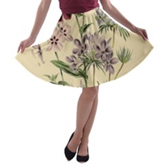 Botanical Print Antique Flora Plant A-line Skater Skirt by Pakrebo