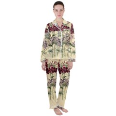 Botanical Print Antique Flora Plant Satin Long Sleeve Pyjamas Set