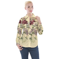 Botanical Print Antique Flora Plant Women s Long Sleeve Pocket Shirt