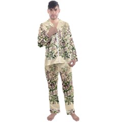 Botanical Print Antique Natural Men s Satin Pajamas Long Pants Set