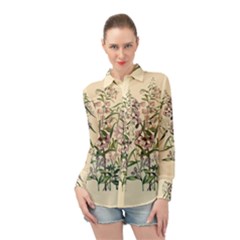 Botanical Print Antique Natural Long Sleeve Chiffon Shirt