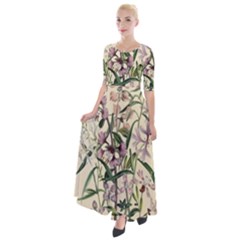 Botanical Print Antique Natural Half Sleeves Maxi Dress