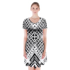 Pattern Tile Repeating Geometric Short Sleeve V-neck Flare Dress by Pakrebo