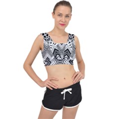 Pattern Tile Repeating Geometric V-back Sports Bra by Pakrebo