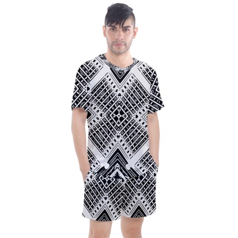 Pattern Tile Repeating Geometric Men s Mesh Tee And Shorts Set by Pakrebo