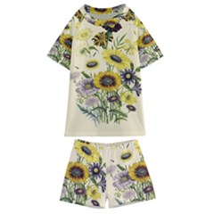 Botanical Print Antique Flora Kids  Swim Tee And Shorts Set by Pakrebo