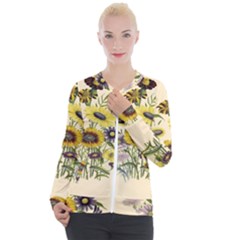 Botanical Print Antique Flora Casual Zip Up Jacket