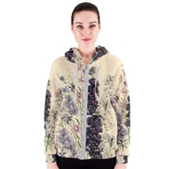 Botanical Print Antique Floral Women s Zipper Hoodie by Pakrebo