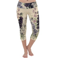 Botanical Print Antique Floral Capri Yoga Leggings by Pakrebo