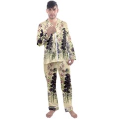 Botanical Print Antique Floral Men s Satin Pajamas Long Pants Set by Pakrebo