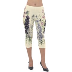 Botanical Print Antique Floral Lightweight Velour Capri Leggings  by Pakrebo