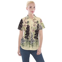 Botanical Print Antique Floral Women s Short Sleeve Pocket Shirt