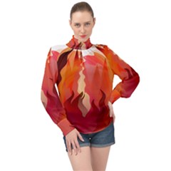 Fire Abstract Cartoon Red Hot High Neck Long Sleeve Chiffon Top