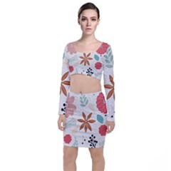 Nature Shape Leaves Flowers Art Top And Skirt Sets by Pakrebo