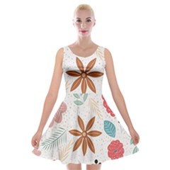 Nature Shape Leaves Flowers Art Velvet Skater Dress