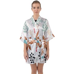 Nature Shape Leaves Flowers Art Quarter Sleeve Kimono Robe by Pakrebo