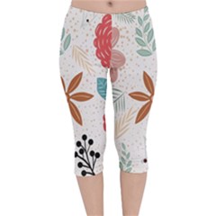 Nature Shape Leaves Flowers Art Velvet Capri Leggings 