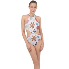 Nature Shape Leaves Flowers Art Halter Side Cut Swimsuit by Pakrebo