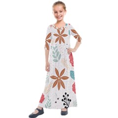 Nature Shape Leaves Flowers Art Kids  Quarter Sleeve Maxi Dress by Pakrebo