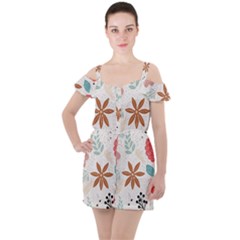 Nature Shape Leaves Flowers Art Ruffle Cut Out Chiffon Playsuit by Pakrebo