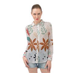 Nature Shape Leaves Flowers Art Long Sleeve Chiffon Shirt