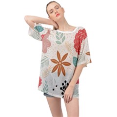 Nature Shape Leaves Flowers Art Oversized Chiffon Top