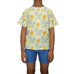 Floral Background Scrapbooking Yellow Kids  Short Sleeve Swimwear by Pakrebo