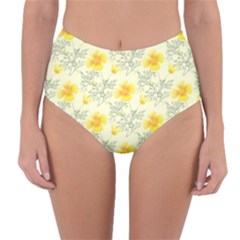 Floral Background Scrapbooking Yellow Reversible High-waist Bikini Bottoms by Pakrebo