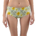 Floral Background Scrapbooking Yellow Reversible Mid-Waist Bikini Bottoms View1