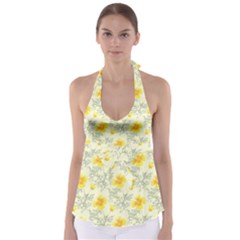 Floral Background Scrapbooking Yellow Babydoll Tankini Top by Pakrebo