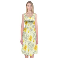 Floral Background Scrapbooking Yellow Midi Sleeveless Dress by Pakrebo