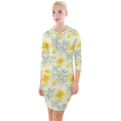 Floral Background Scrapbooking Yellow Quarter Sleeve Hood Bodycon Dress by Pakrebo