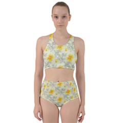 Floral Background Scrapbooking Yellow Racer Back Bikini Set by Pakrebo