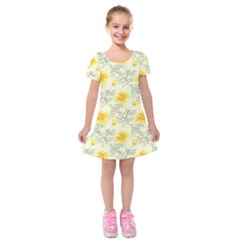 Floral Background Scrapbooking Yellow Kids  Short Sleeve Velvet Dress by Pakrebo