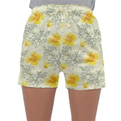 Floral Background Scrapbooking Yellow Sleepwear Shorts