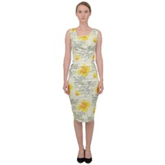 Floral Background Scrapbooking Yellow Sleeveless Pencil Dress by Pakrebo