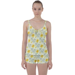 Floral Background Scrapbooking Yellow Tie Front Two Piece Tankini by Pakrebo